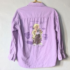 Teenie Weenie Bear Purple Corduroy Button Down Shirt NWOT Rare Postcard Bear